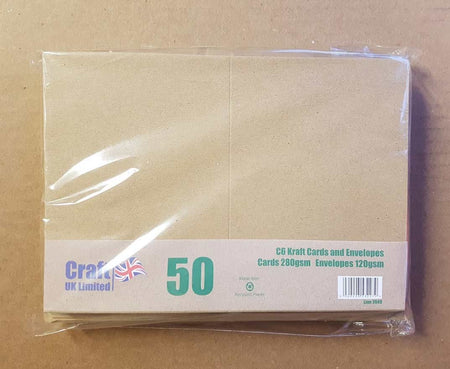 Craft UK Card Blanks & Envelopes - C6 Recycled Kraft (50)  