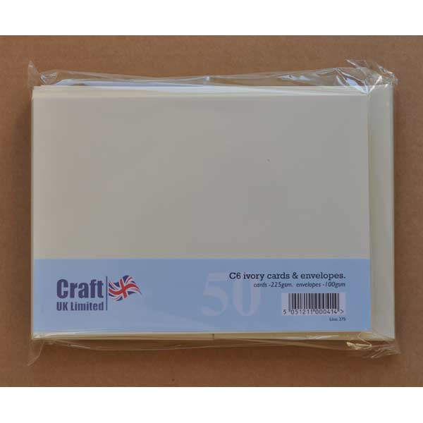 Craft UK Card Blanks & Envelopes - C6 Ivory (50)