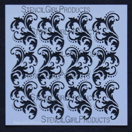 StencilGirl 6x6 Stencil - Damask Waves