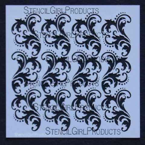 StencilGirl 6x6 Stencil - Damask Waves