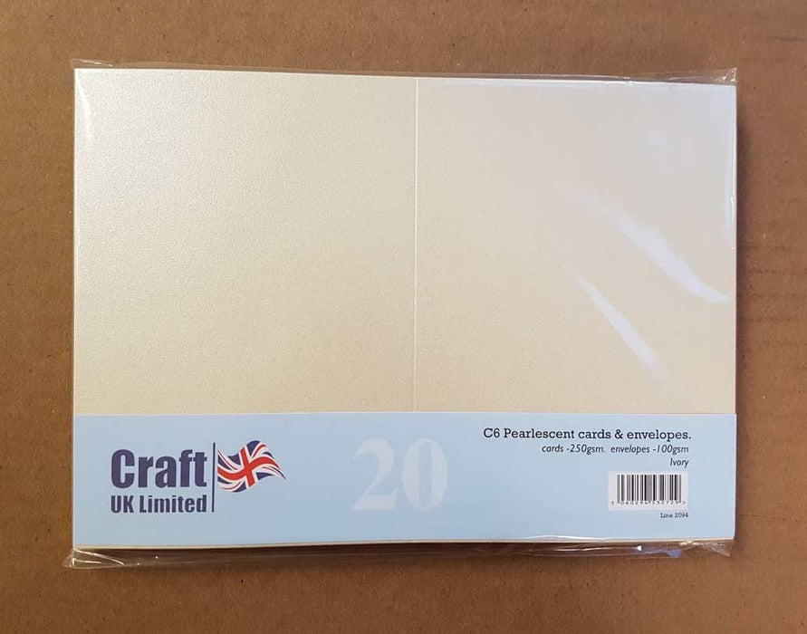 Craft UK Card Blanks & Envelopes - C6 Ivory Pearlescent (20)