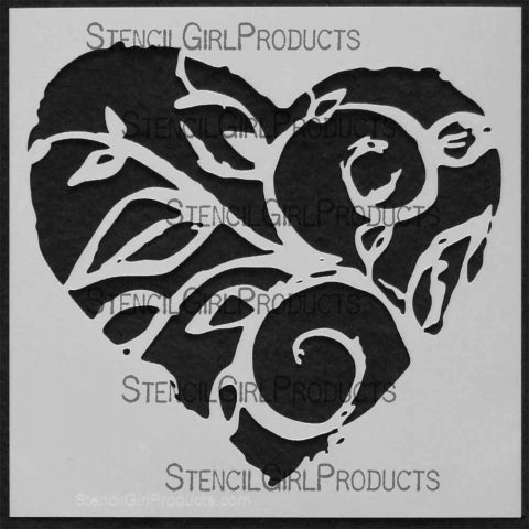 StencilGirl 6x6 Stencil - Heart Swirl