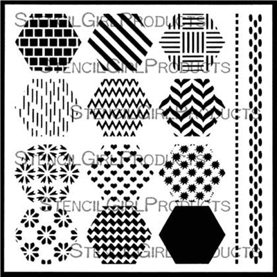 StencilGirl 6x6 Stencil - Hexagon Set 1