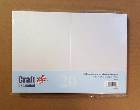 Craft UK Card Blanks & Envelopes - C6 White Pearlescent (20)