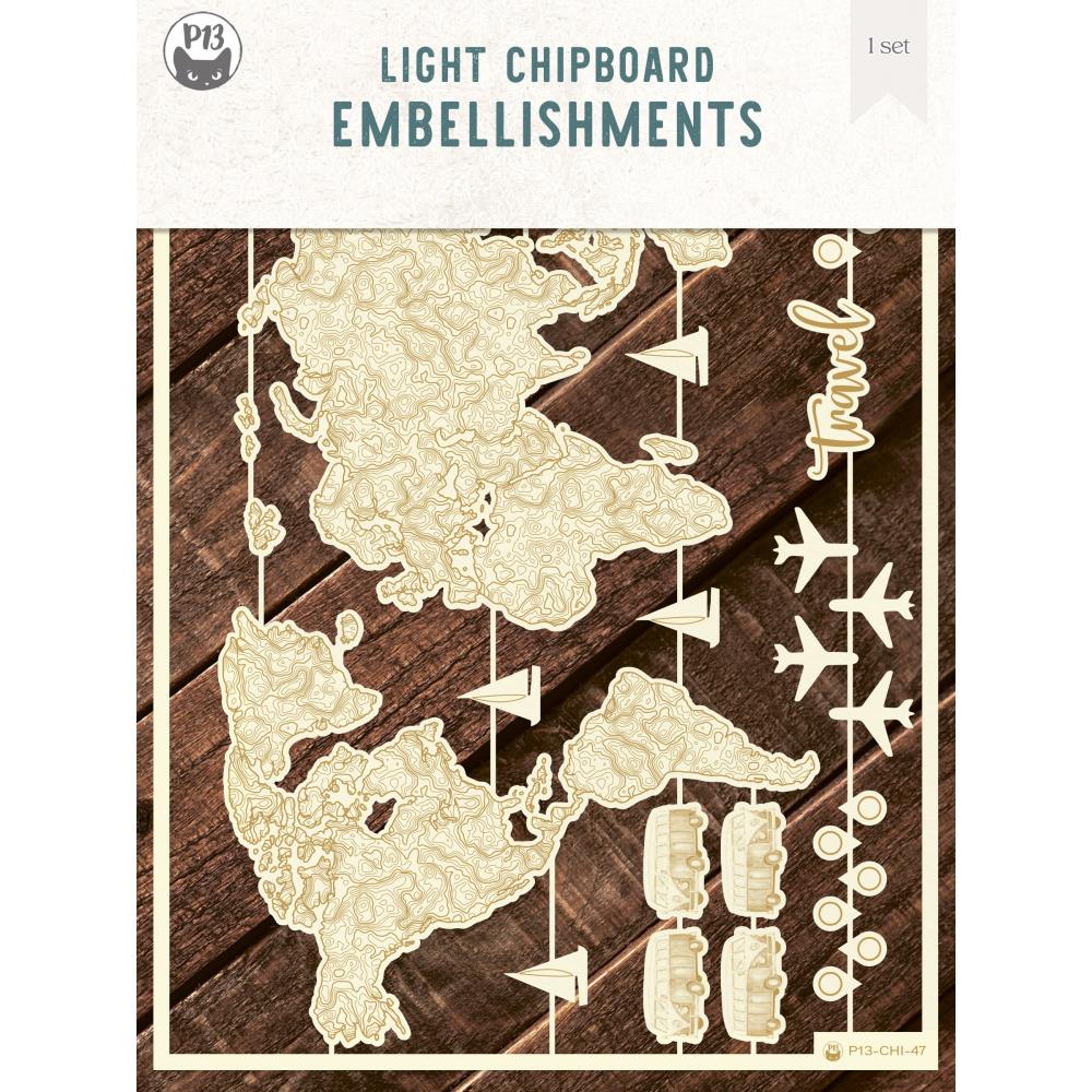 P13 Light Chipboard Embellishments - World Map
