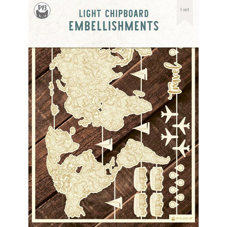 P13 Light Chipboard Embellishments - World Map