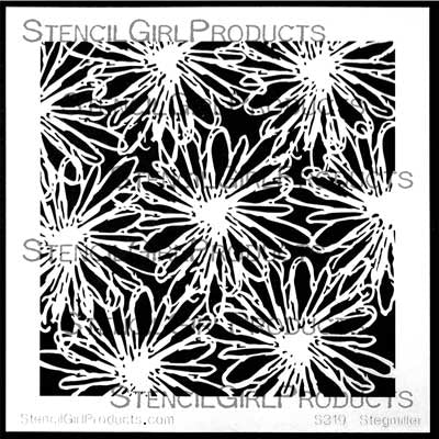 StencilGirl 6x6 Stencil - Scribble Blooms